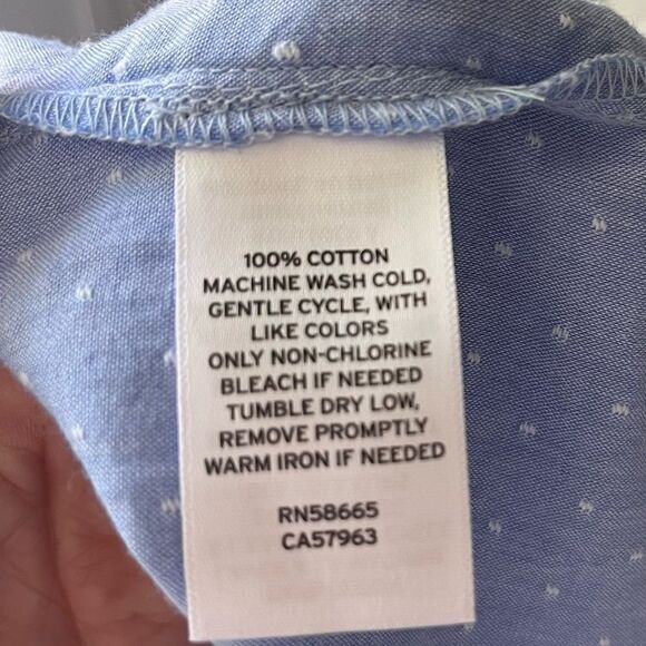Caslon 100% Cotton Square Neck Puff Elbow Sleeve Textured Dot Top Blue Large NWT - Picture 8 of 10